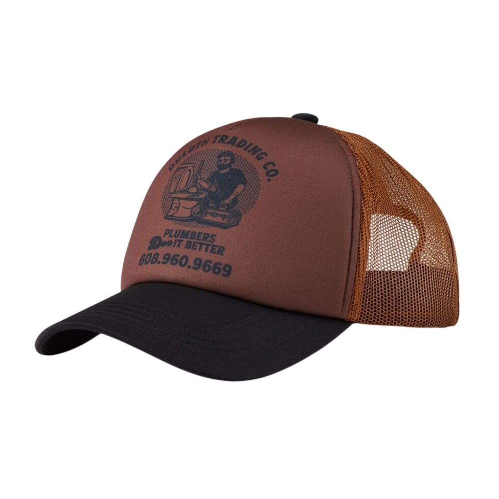 Duluth Trading Co Plumbers Do It Better Trucker Hat Brown Black Mesh Snapback